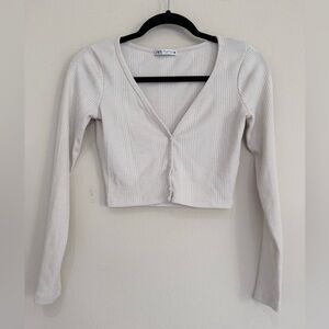 Zara Tan Ribbed V-Neck Crop Top Size Small